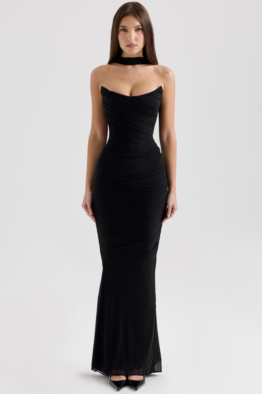 Cassidy black mesh maxi skirt with fluted hem - Black