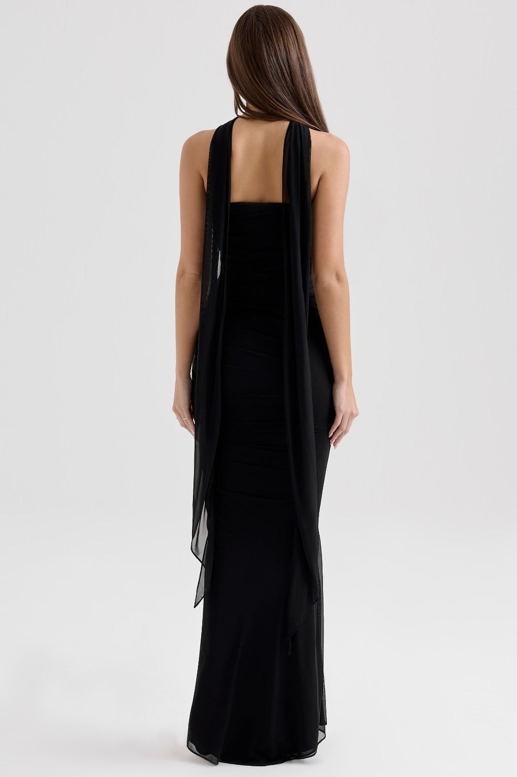 Cassidy black mesh maxi skirt with fluted hem - Black