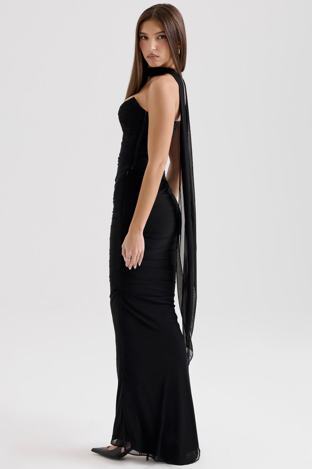Cassidy black mesh maxi skirt with fluted hem - Black
